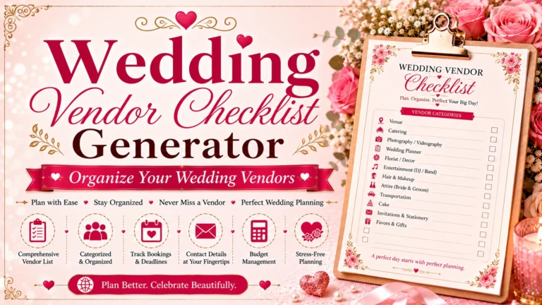 Wedding Vendor Checklist Generator Organize Your Wedding Vendors