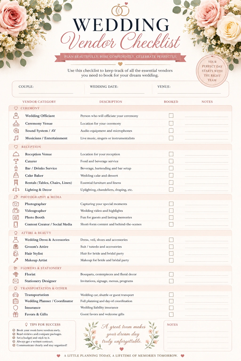 Wedding Vendor Checklist Generator for organizing wedding vendors